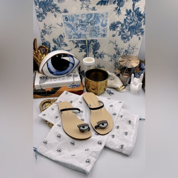 🆕 CHIARA FERRAGNI 🧿 NWOT Flirting Leather Toe Ring Sandal, Black - Sz 36 - Picture 2 of 16